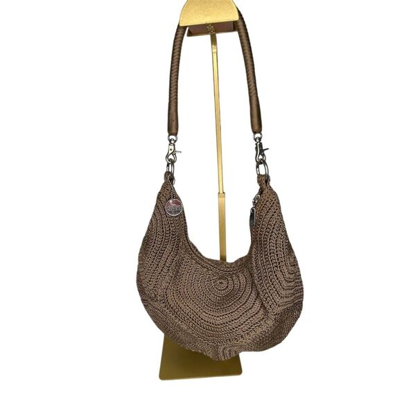 The Sak Women's Brown Crochet Shoulder Bag with Zip Closure EUC Satchel - Picture 4 of 10